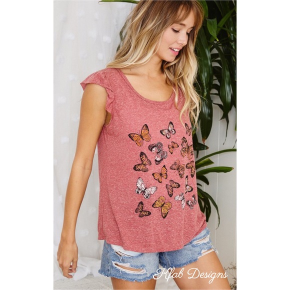 🦋LAST! Ruffle Sleeve Butterfly Graphic Top! - Picture 3 of 5